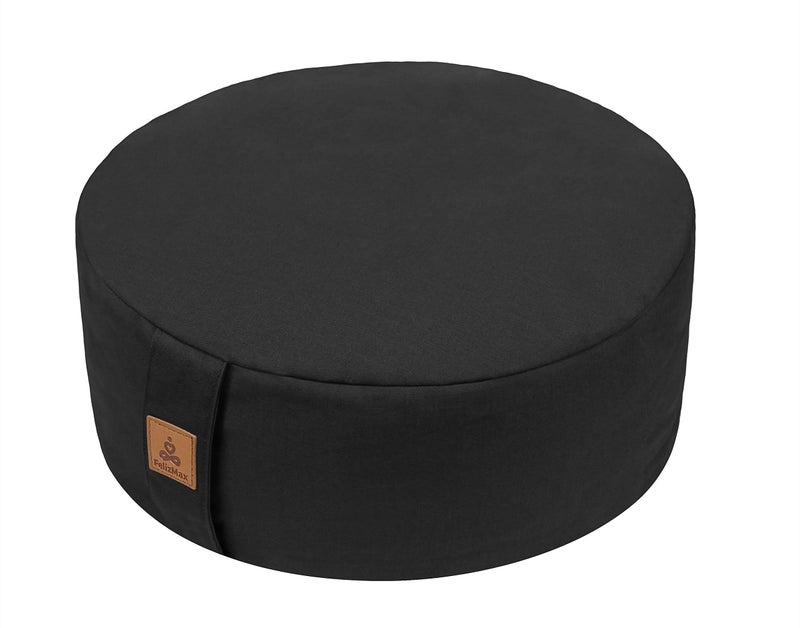 FelizMax Zafu Buckwheat Meditation Cushion, D=13"/16" H=5.5",Round zabuton Meditation Pillow, Large Yoga Bolster Kneeling Pillow Premium Yoga Pillow for Sitting on Floor,Zippered Organic Cotton Cover-Black 16" - Image 1
